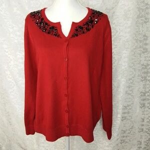 Red Cardigan with Sequin Detail